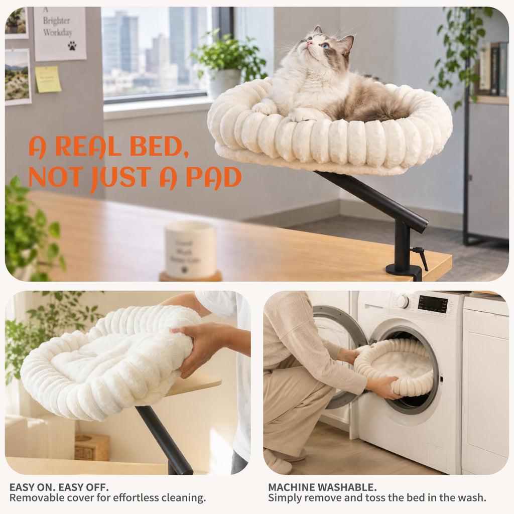 PETKARAY Cloud Cat Desk Bed, 360° Rotating Elavated Cat Hammock Perch
