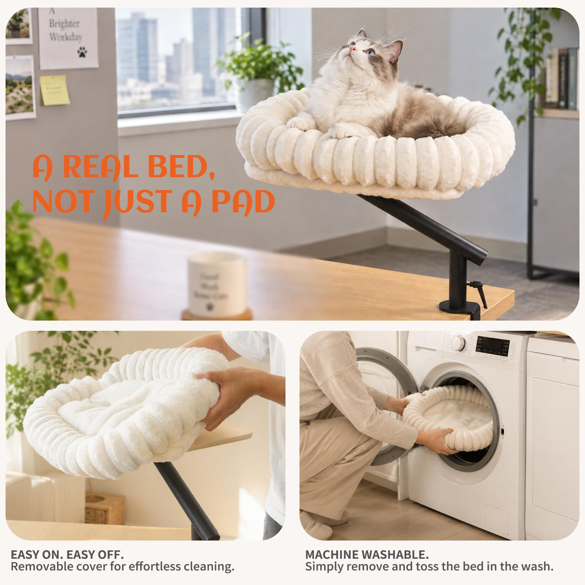 PETKARAY Cloud Cat Desk Bed, 360° Rotating Elavated Cat Hammock Perch