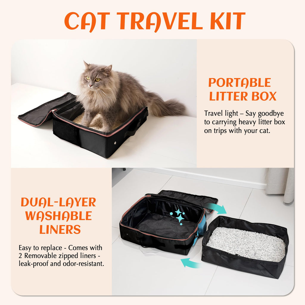 PETKARAY Foldable Travel Litter Box with 2 Replacement Liners