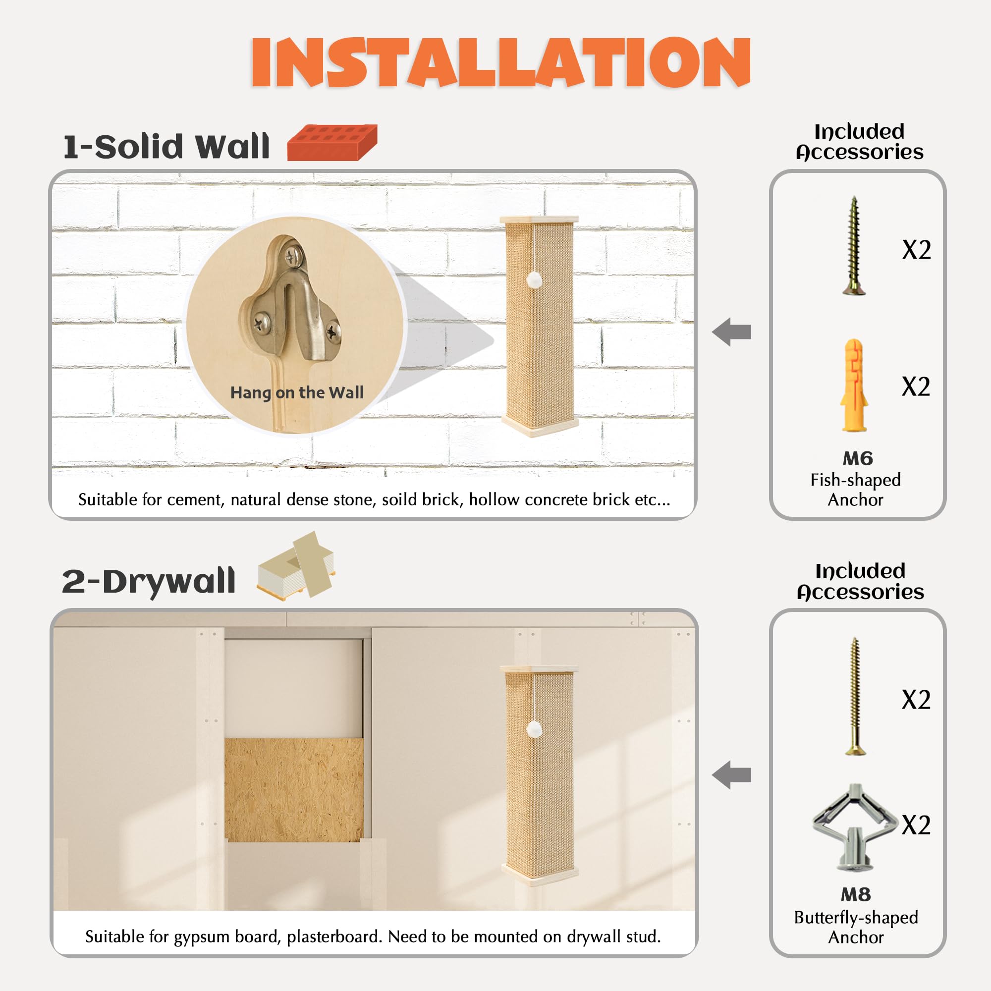 PETKARAY Wall Mounted Sisal Cat Scratcher