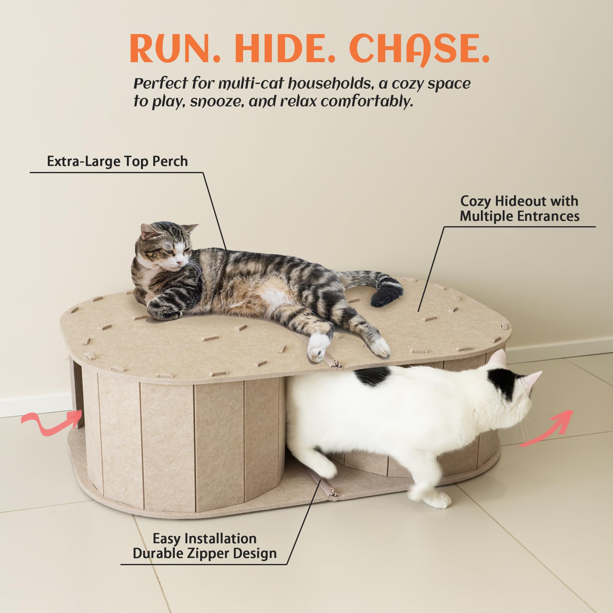 PETKARAY Felt Double S-Shaped Hideaway Cat Tunnel