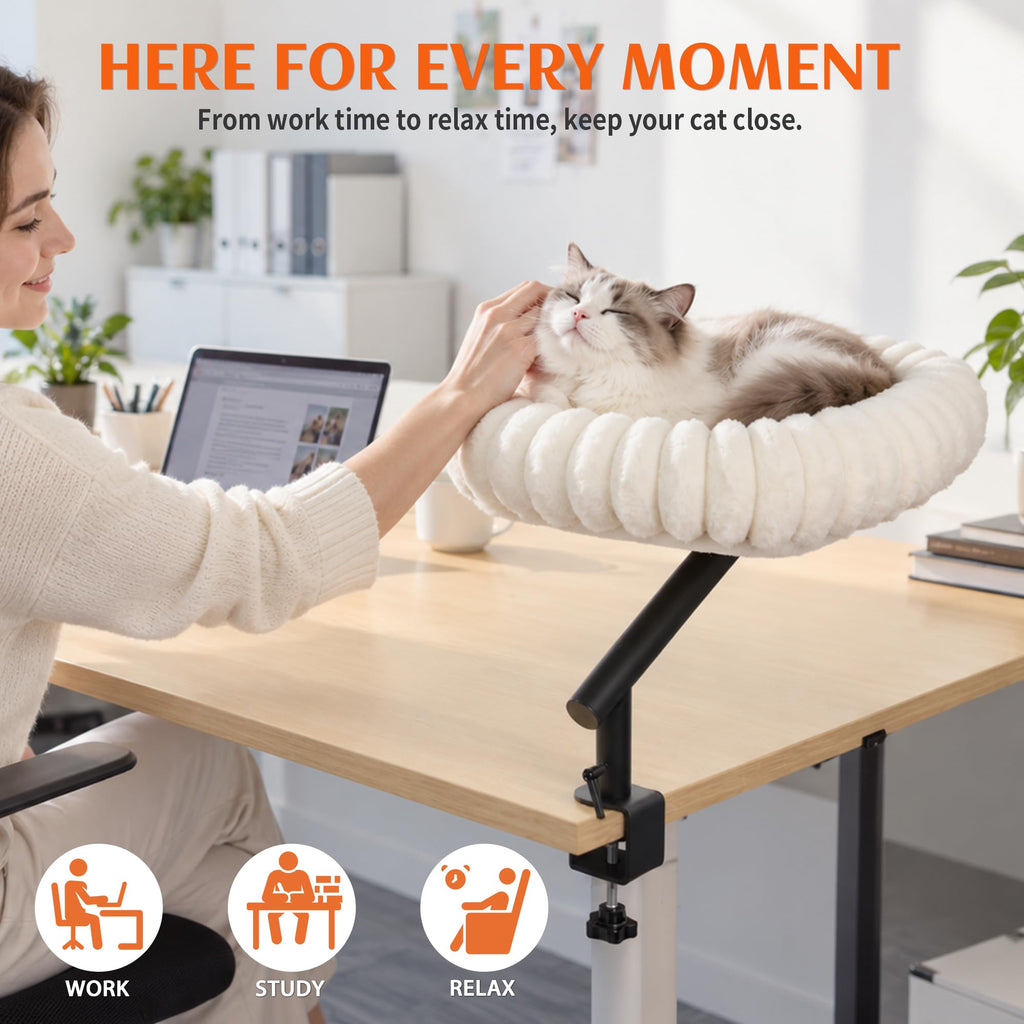 PETKARAY Cloud Cat Desk Bed, 360° Rotating Elavated Cat Hammock Perch
