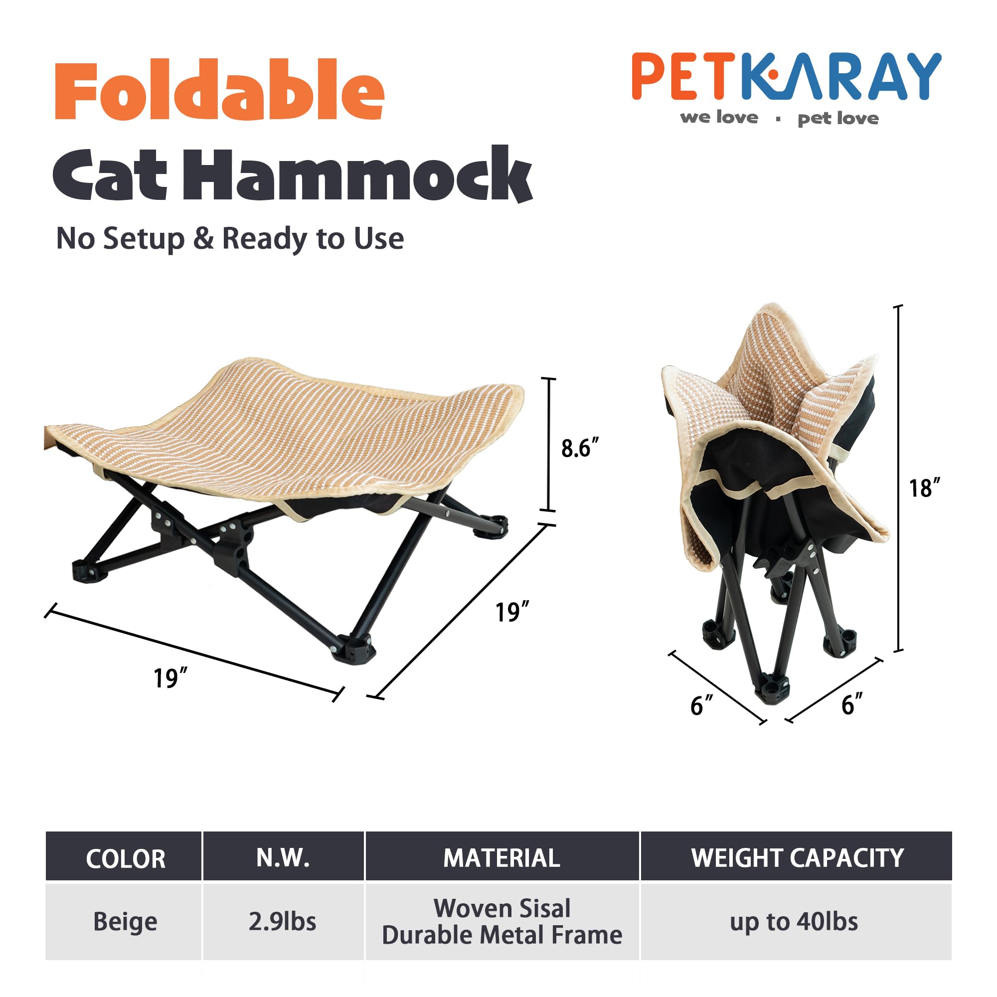 PETKARAY Foldable Raised Sisal Cat Bed