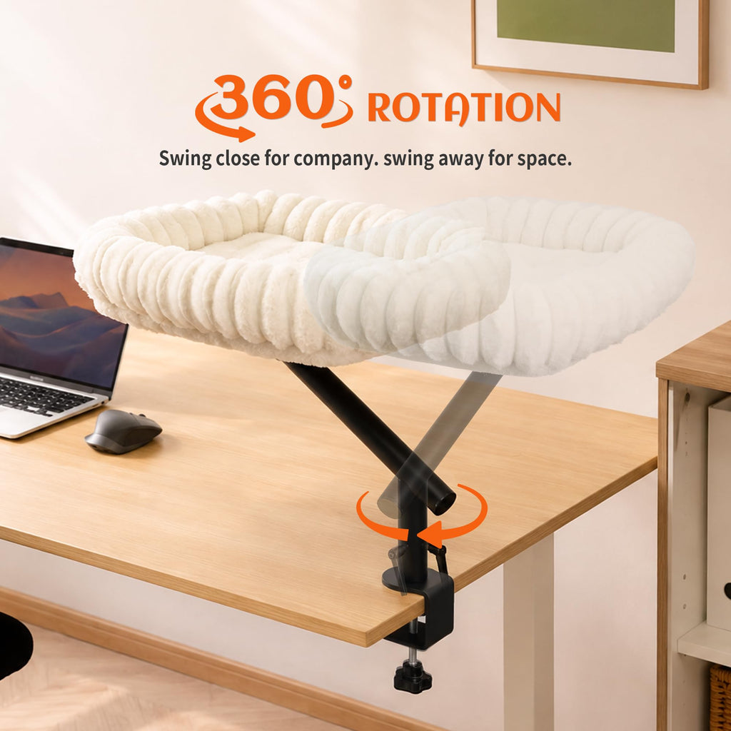 PETKARAY Cloud Cat Desk Bed, 360° Rotating Elavated Cat Hammock Perch