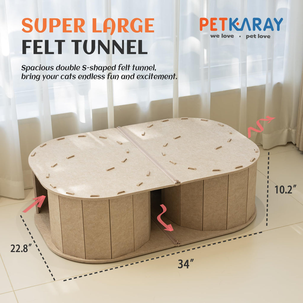 PETKARAY Felt Double S-Shaped Hideaway Cat Tunnel