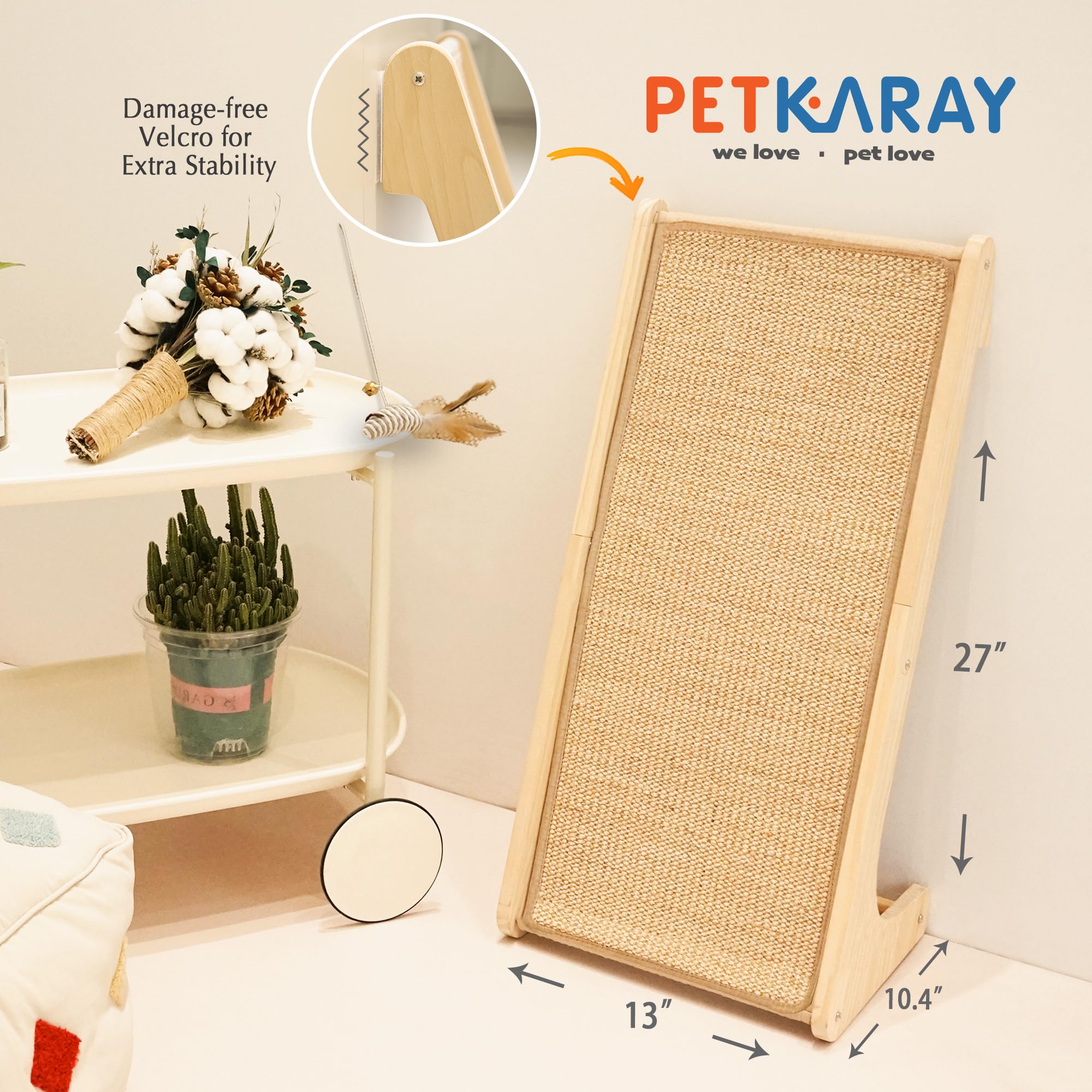 PETKARAY Cat Scratcher, Cat Sisal Scratching Ramp, L Shape Cat Scratch Pad for Indoor Cats, Wall Furniture Protector with Catnip Large
