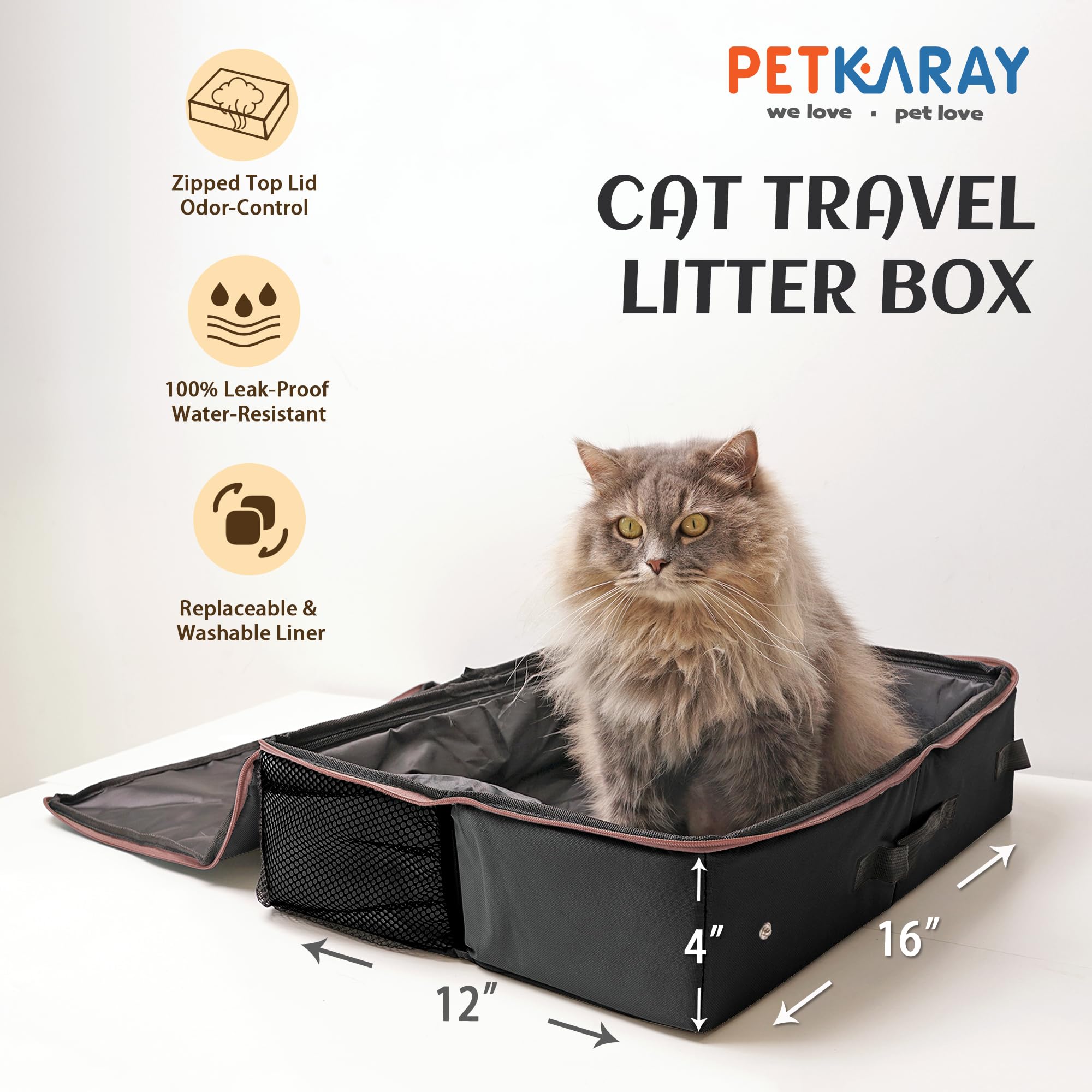 PETKARAY Foldable Travel Litter Box with 2 Replacement Liners