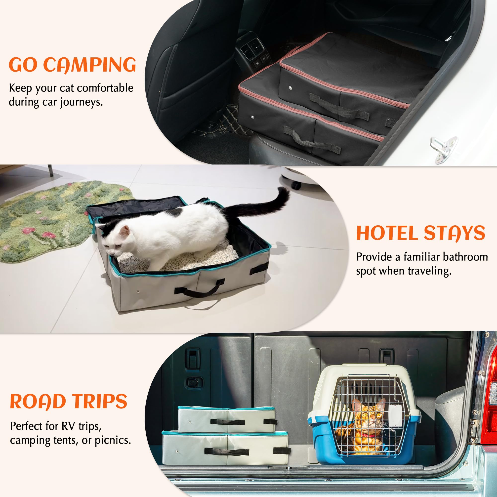 PETKARAY Foldable Travel Litter Box with 2 Replacement Liners