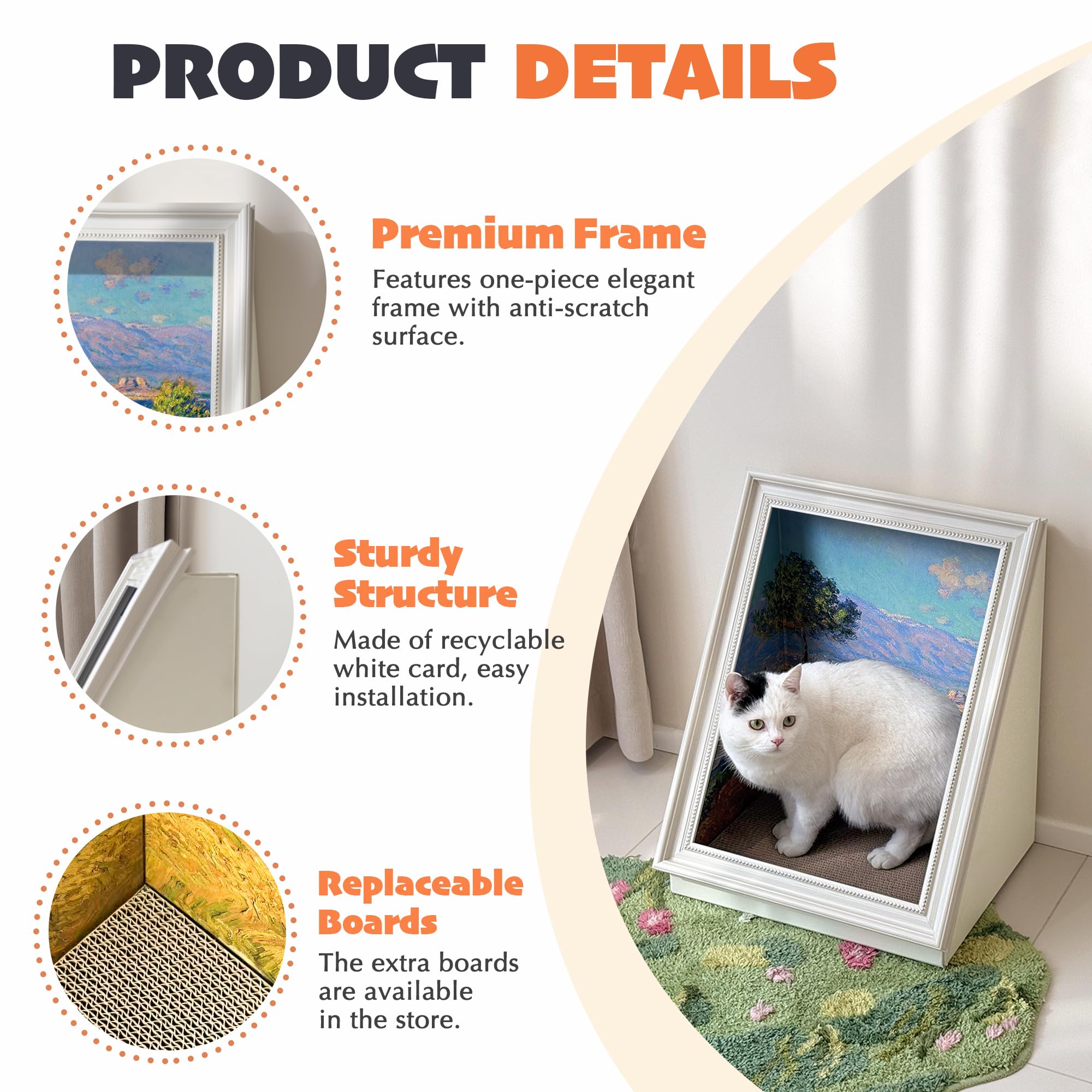 PETKARAY Art Frame Cat Scratch House, Oil Painting Kitty Scratcher Cardboard House, Large Cat Cave with Replaceable Scratching Boards
