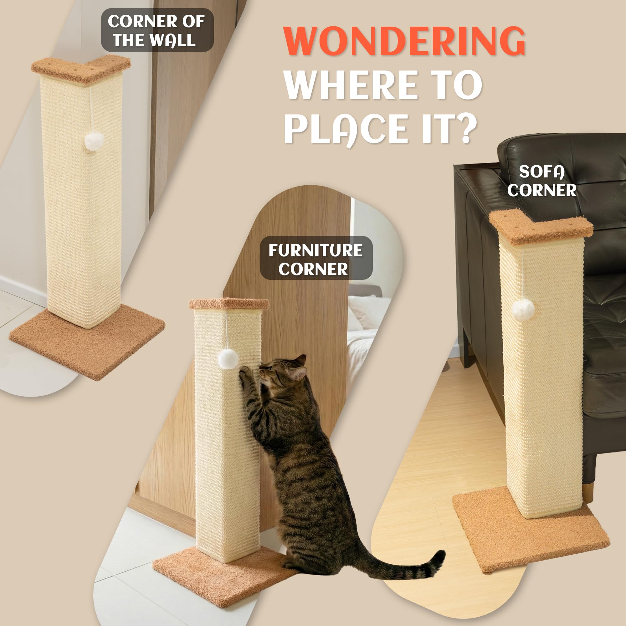 PETKARAY Couch Corner Cat Scratcher Plush covered Base