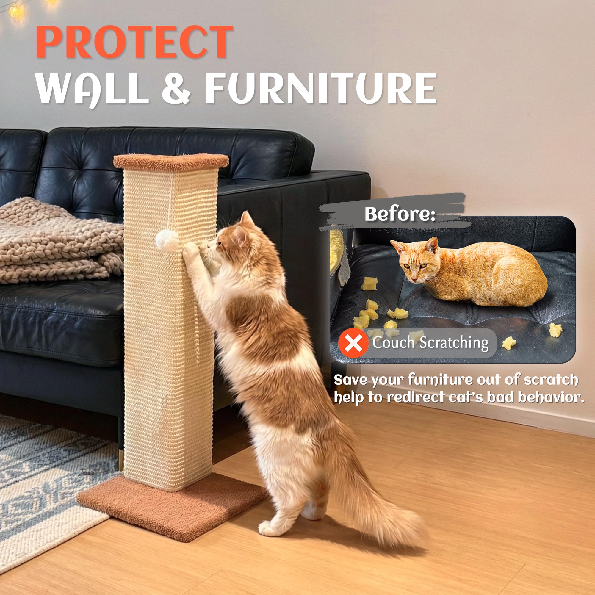 PETKARAY Couch Corner Cat Scratcher Plush covered Base