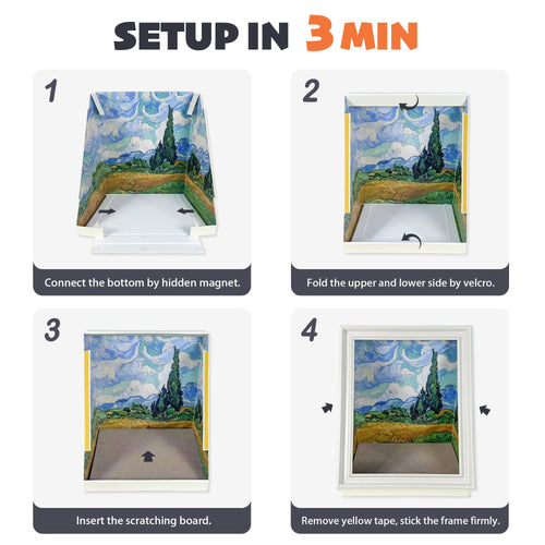 PETKARAY Art Frame Cat Scratch House, Oil Painting Kitty Scratcher Cardboard House, Large Cat Cave with Replaceable Scratching Boards