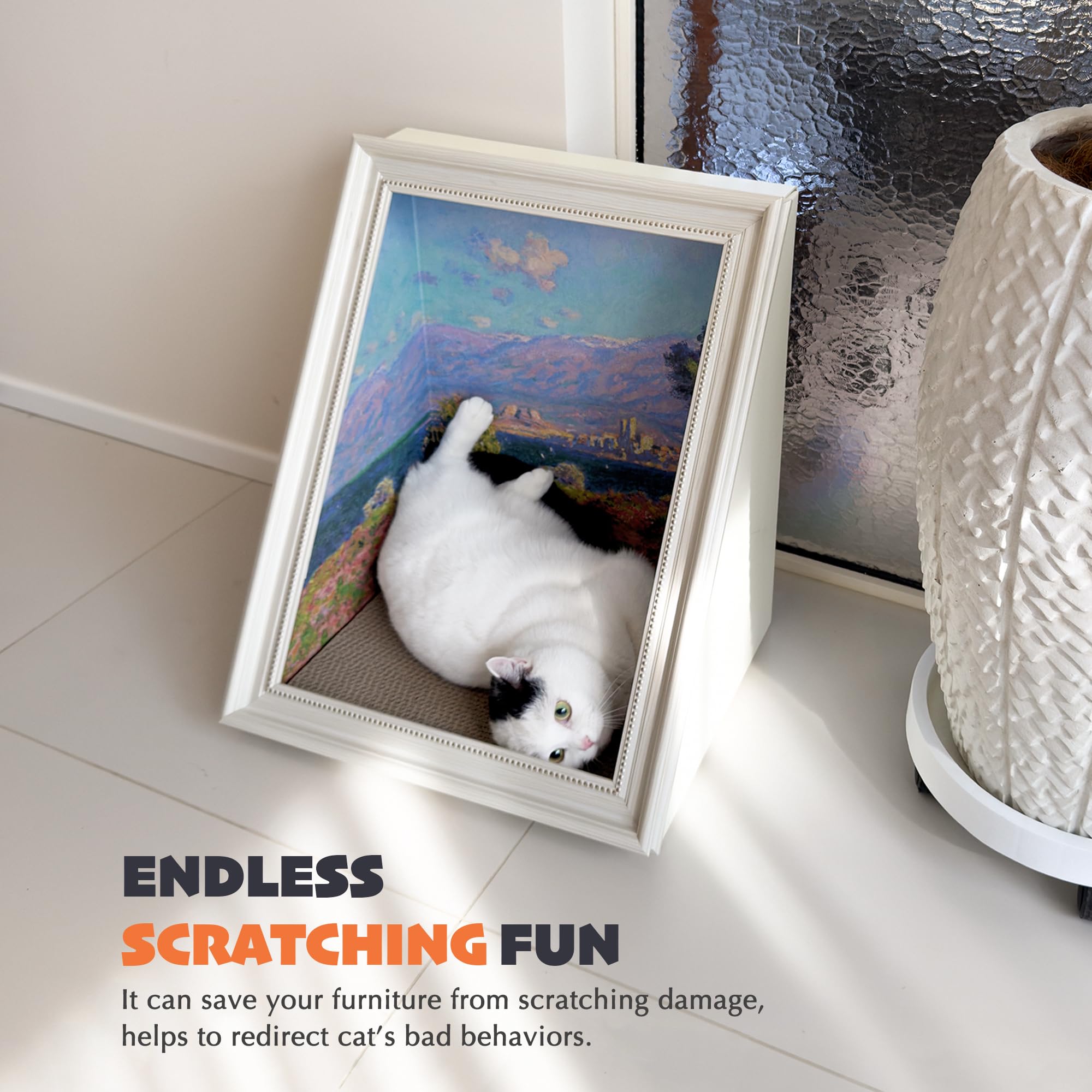 PETKARAY Art Frame Cat Scratch House, Oil Painting Kitty Scratcher Cardboard House, Large Cat Cave with Replaceable Scratching Boards