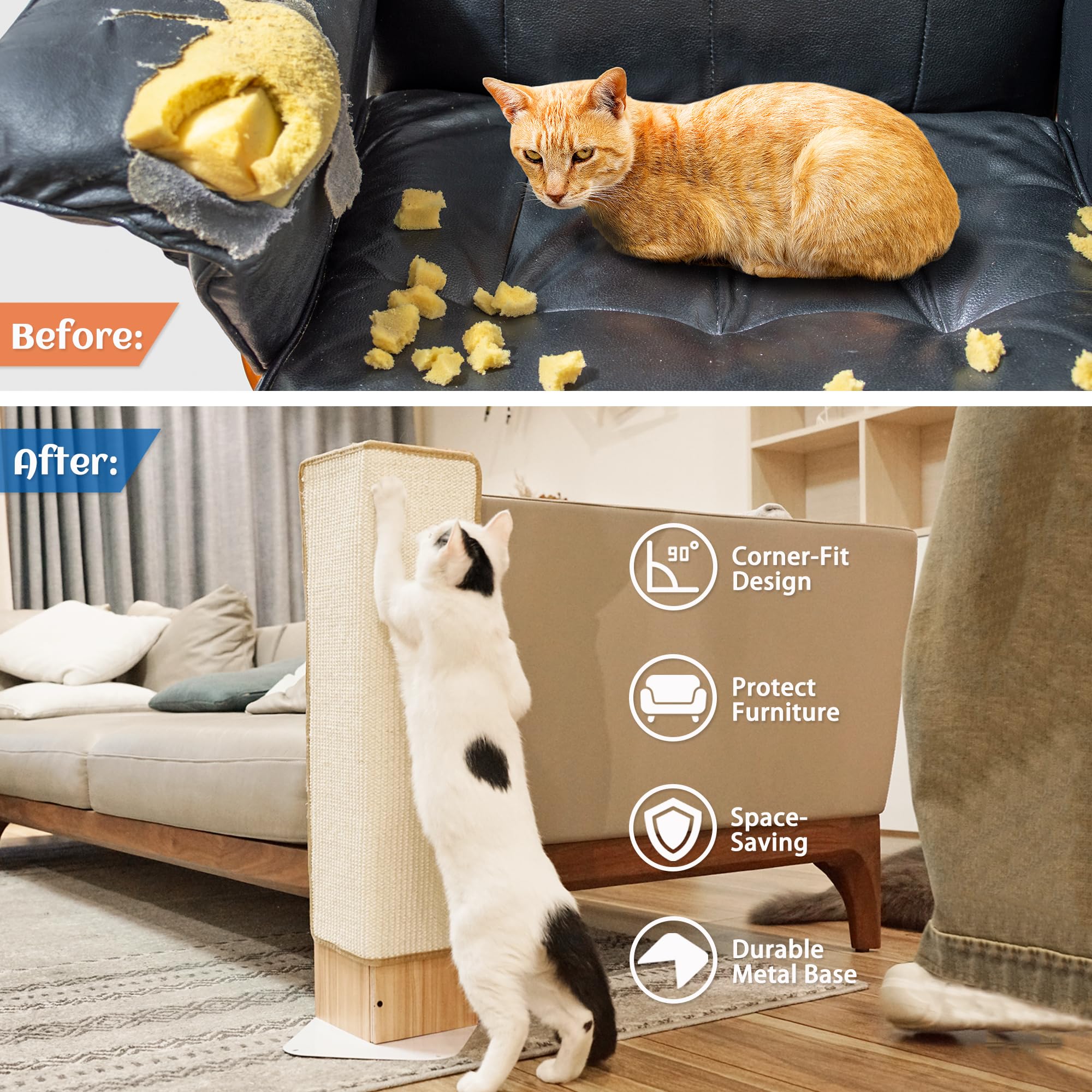 PETKARAY Couch Corner Cat Scratcher Metal Base
