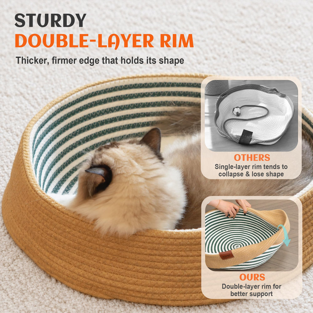 PETKARAY Handwoven Cat Basket Bed with Washable Cushion for Indoor Cats