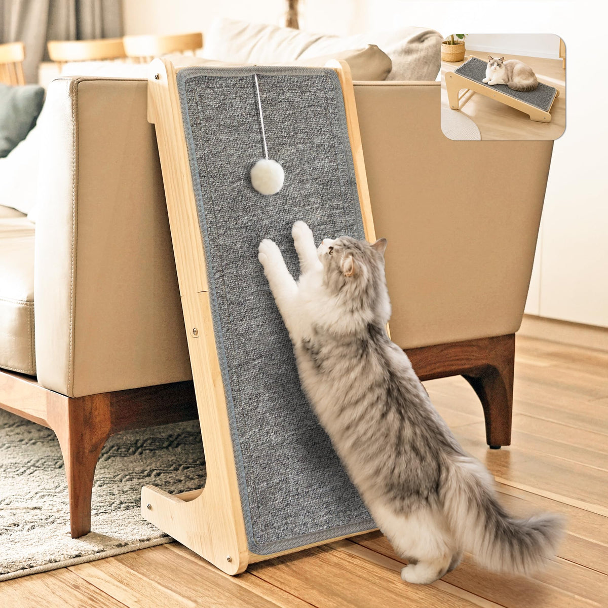 PETKARAY L Shaped Carpet Cat Scratcher, Scratching Post for Indoor Cats