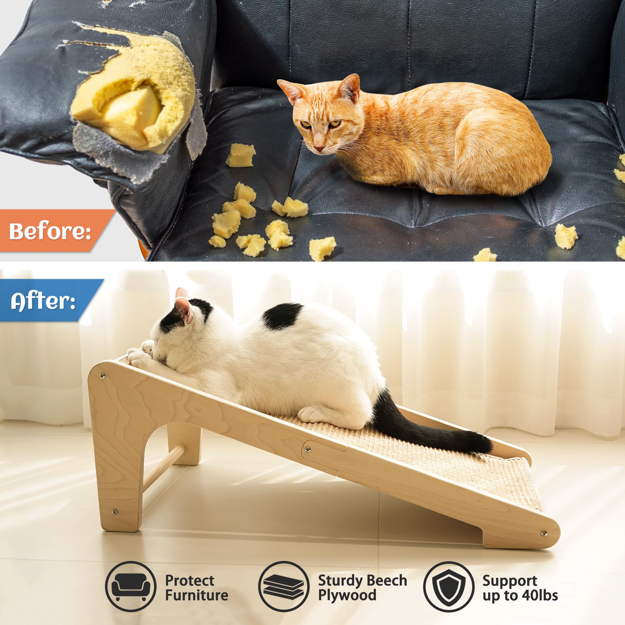 PETKARAY Cat Scratcher, Cat Sisal Scratching Ramp, L Shape Cat Scratch Pad for Indoor Cats, Wall Furniture Protector with Catnip Large