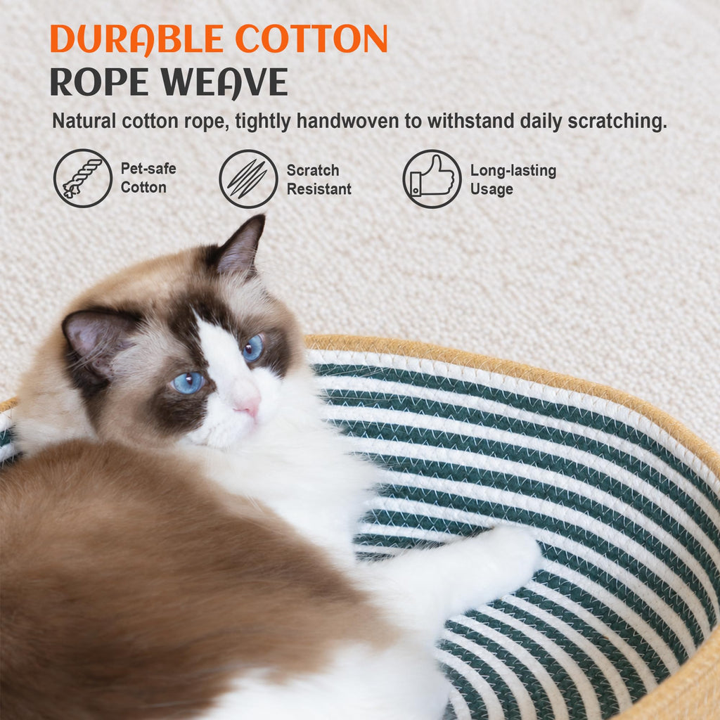 PETKARAY Handwoven Cat Basket Bed with Washable Cushion for Indoor Cats