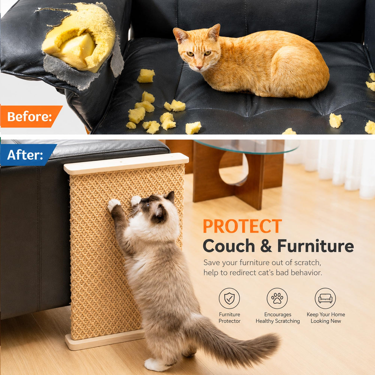 PETKARAY Under Furniture Extended Couch Corner Cat Scratching Post