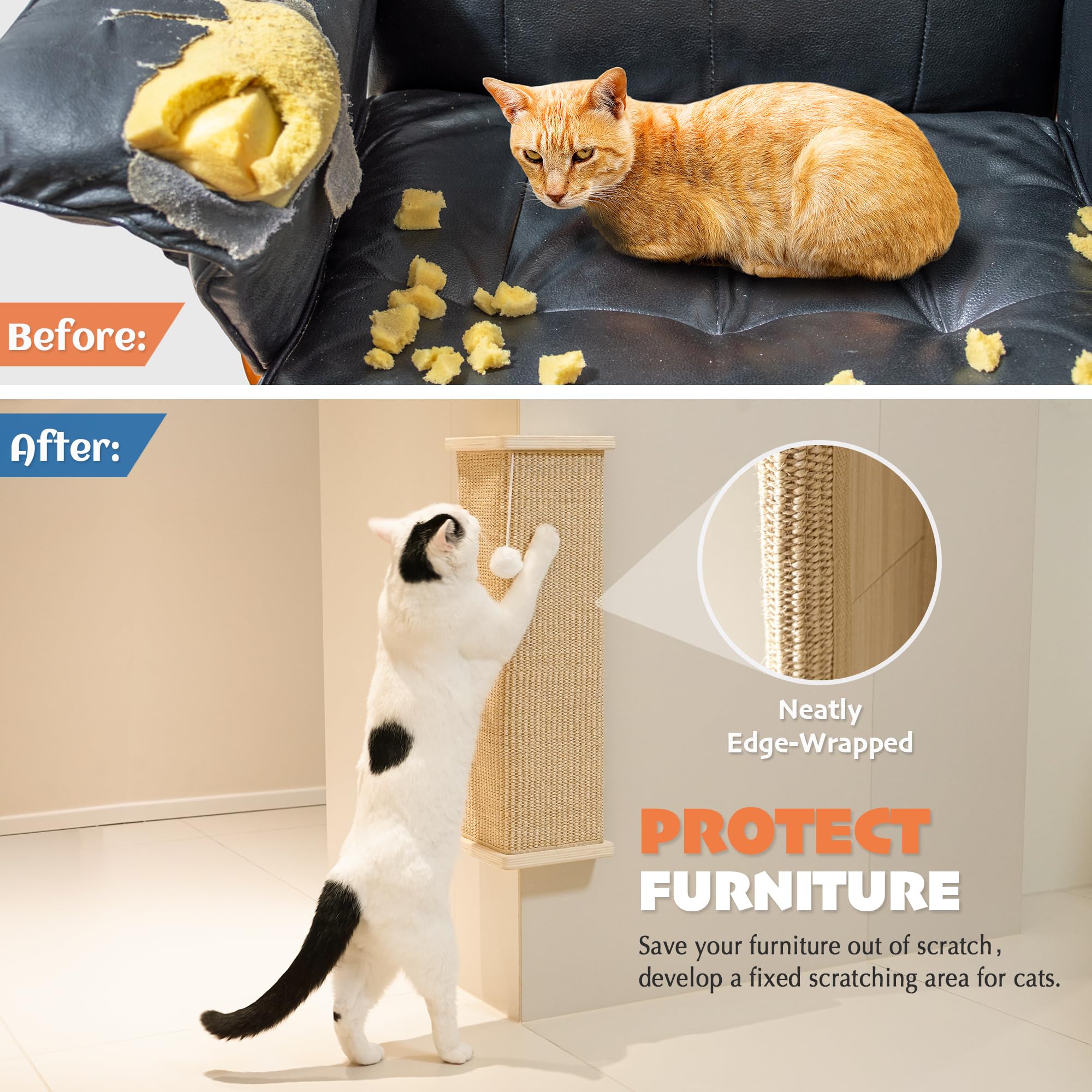 PETKARAY Wall Mounted Sisal Cat Scratcher