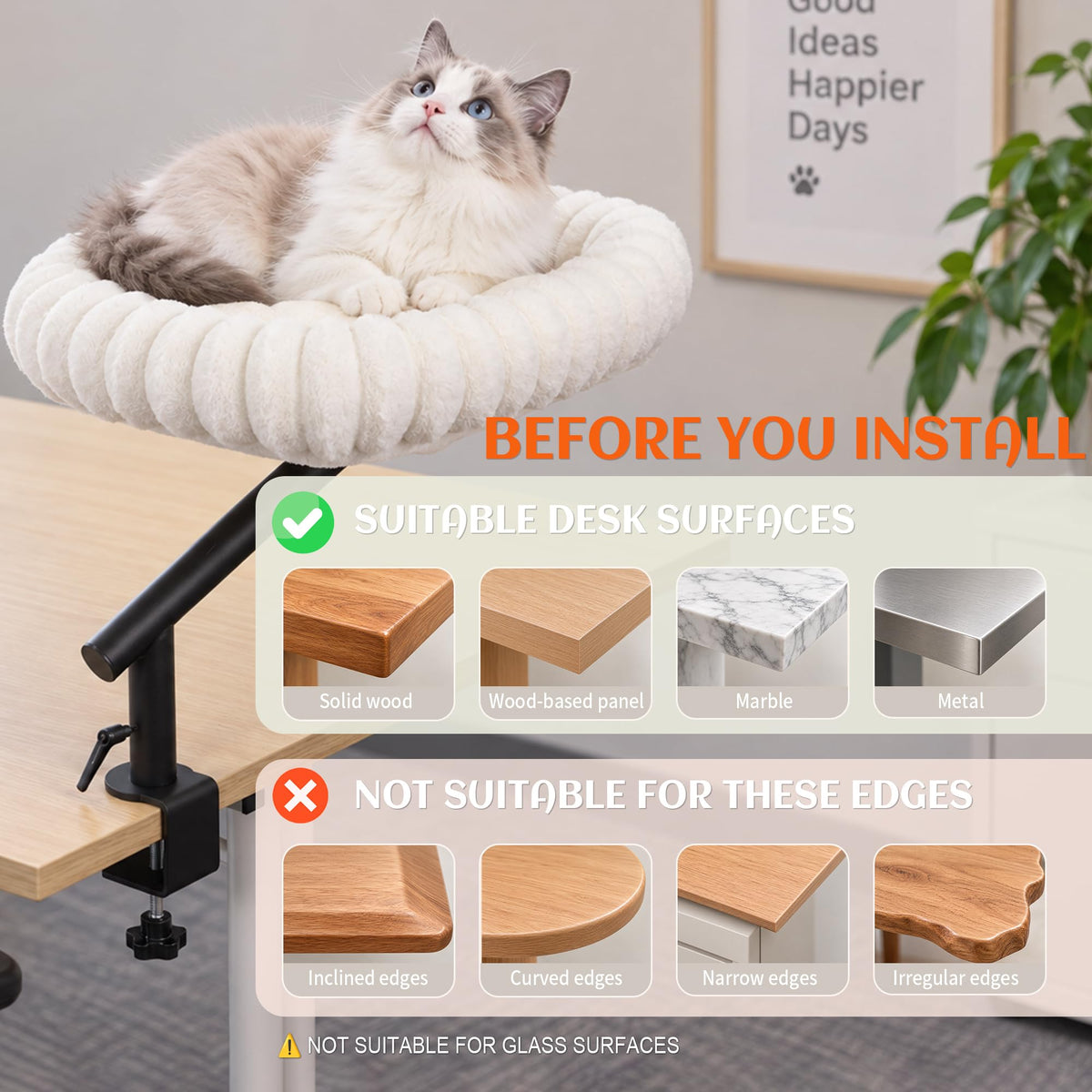 PETKARAY Cloud Cat Desk Bed, 360° Rotating Elavated Cat Hammock Perch