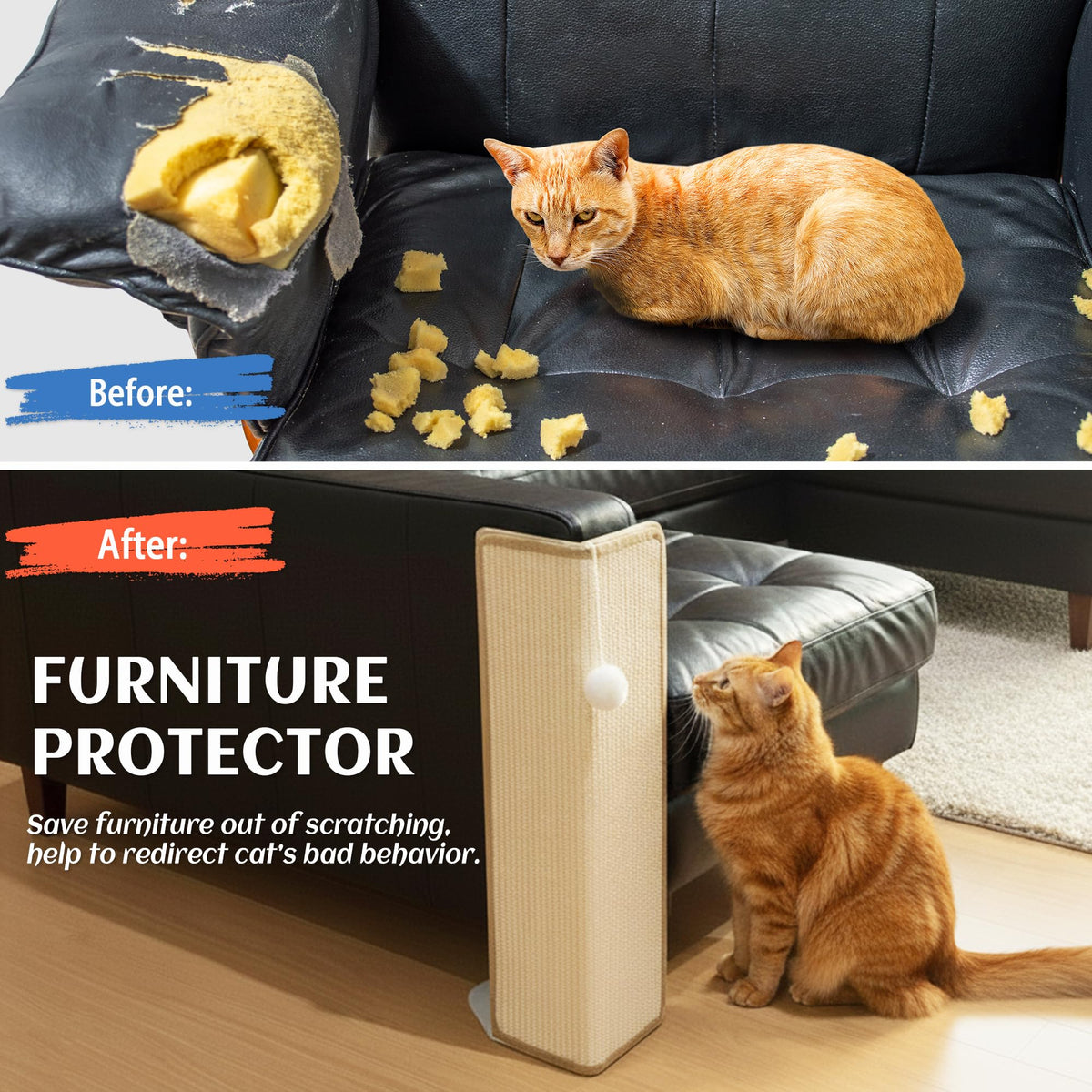 PETKARAY 27.9'' Cat Scratching Post for Couch Corner, Furniture Protector