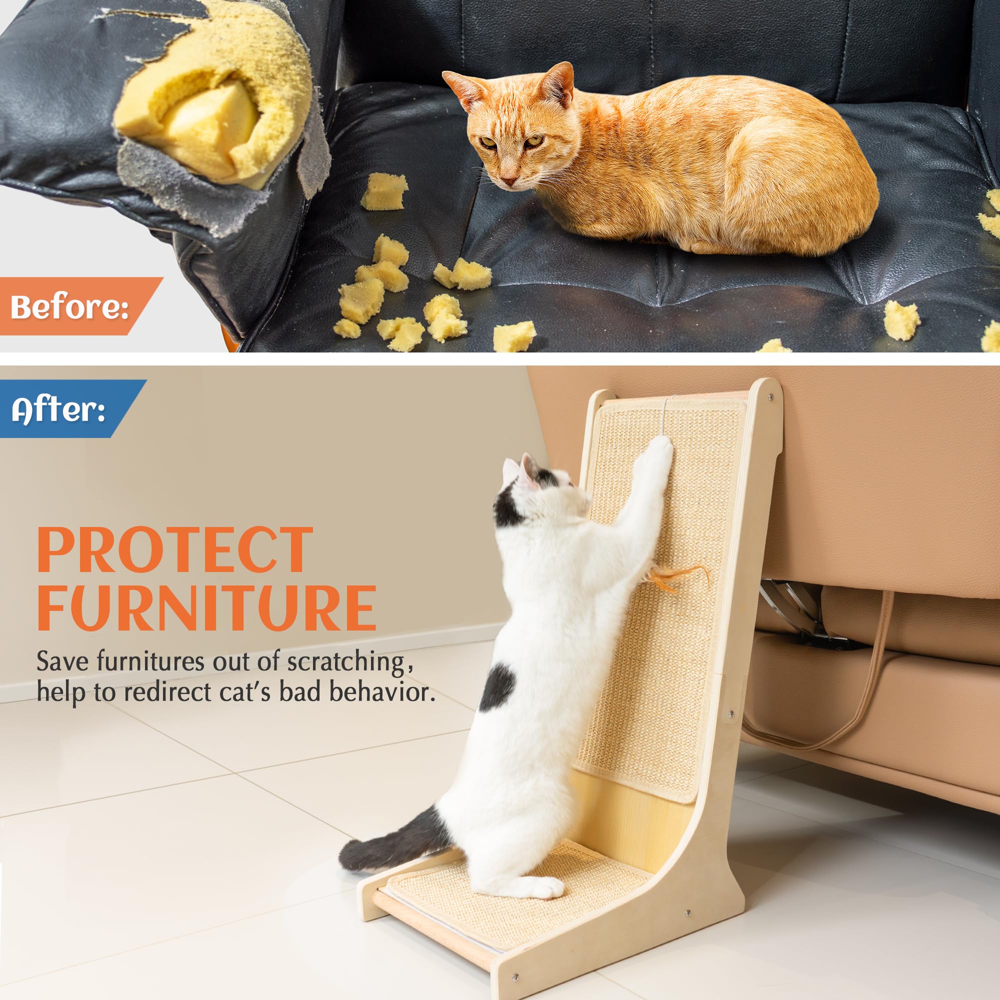 PETKARAY Sisal Cat L Shape Scratching Board 105°