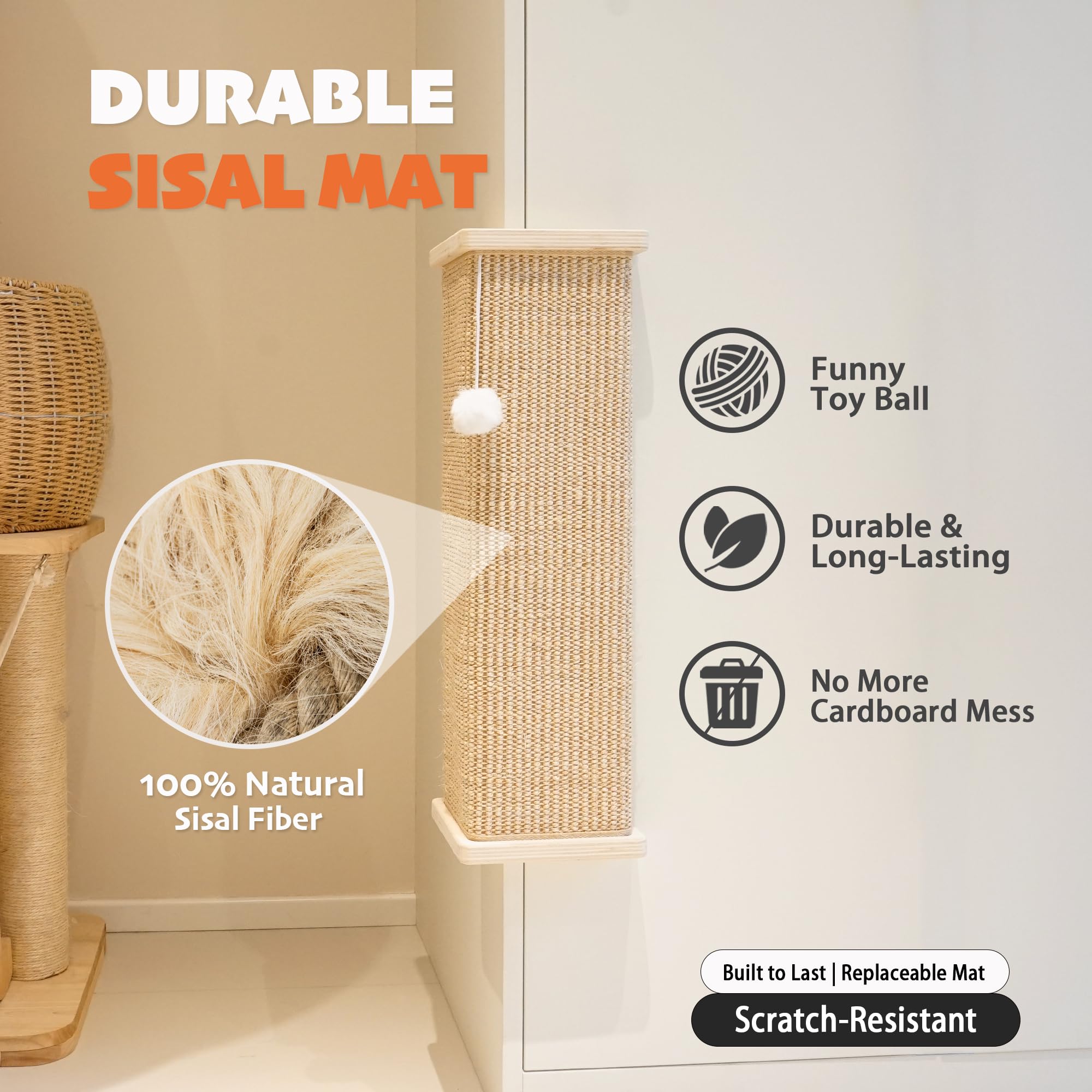 PETKARAY Wall Mounted Sisal Cat Scratcher