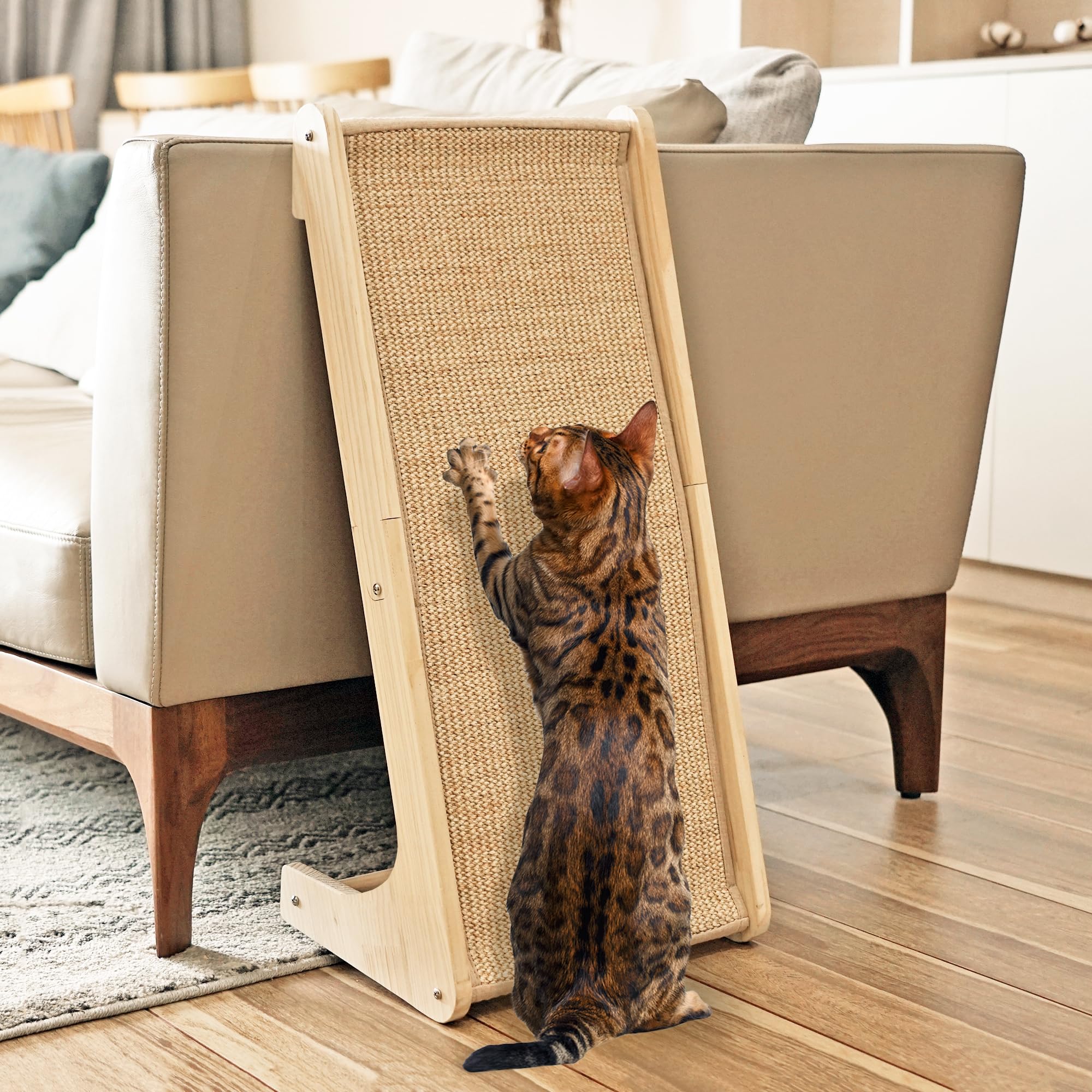 PETKARAY Cat Scratcher, Cat Sisal Scratching Ramp, L Shape Cat Scratch Pad for Indoor Cats, Wall Furniture Protector with Catnip Large