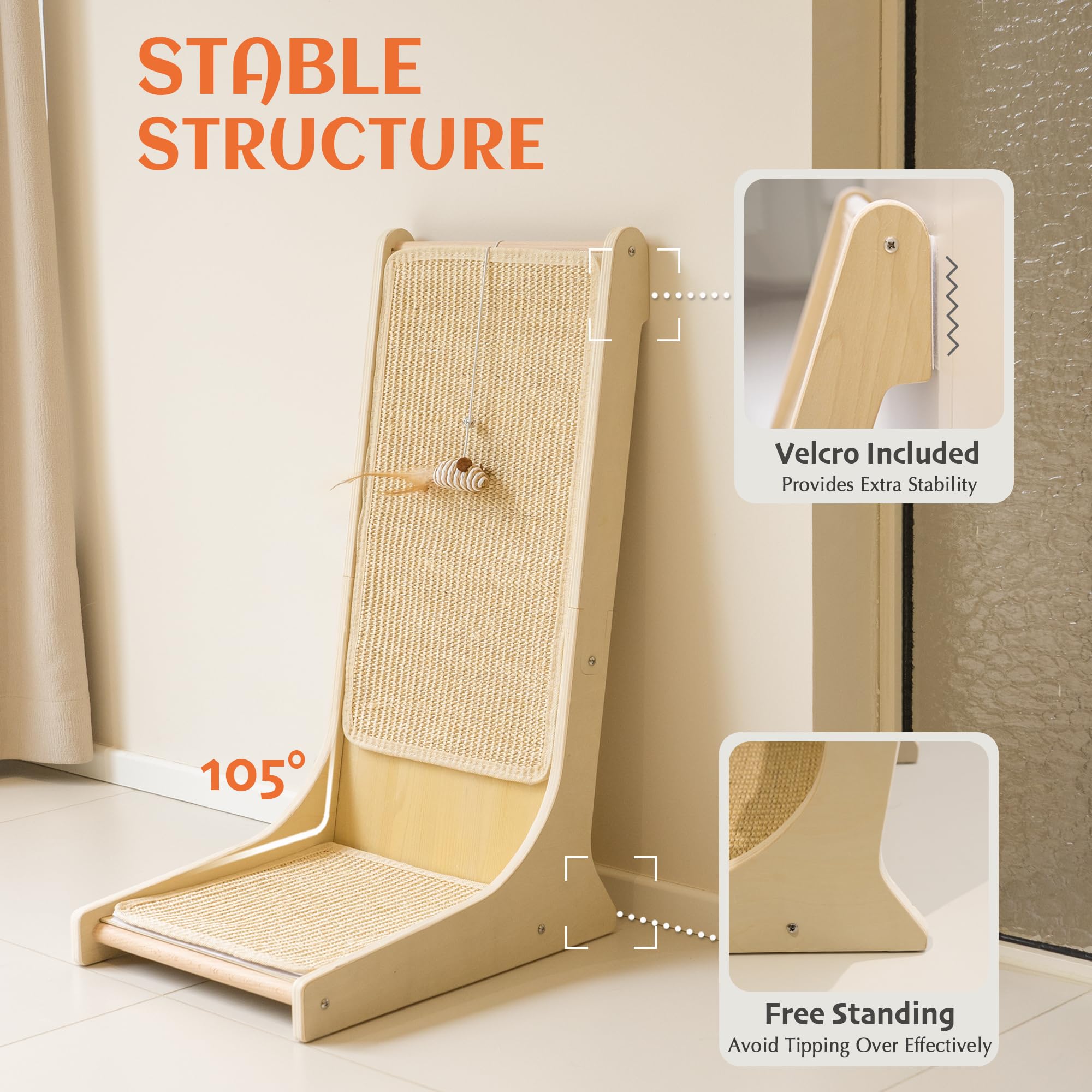 PETKARAY Sisal Cat L Shape Scratching Board 105°