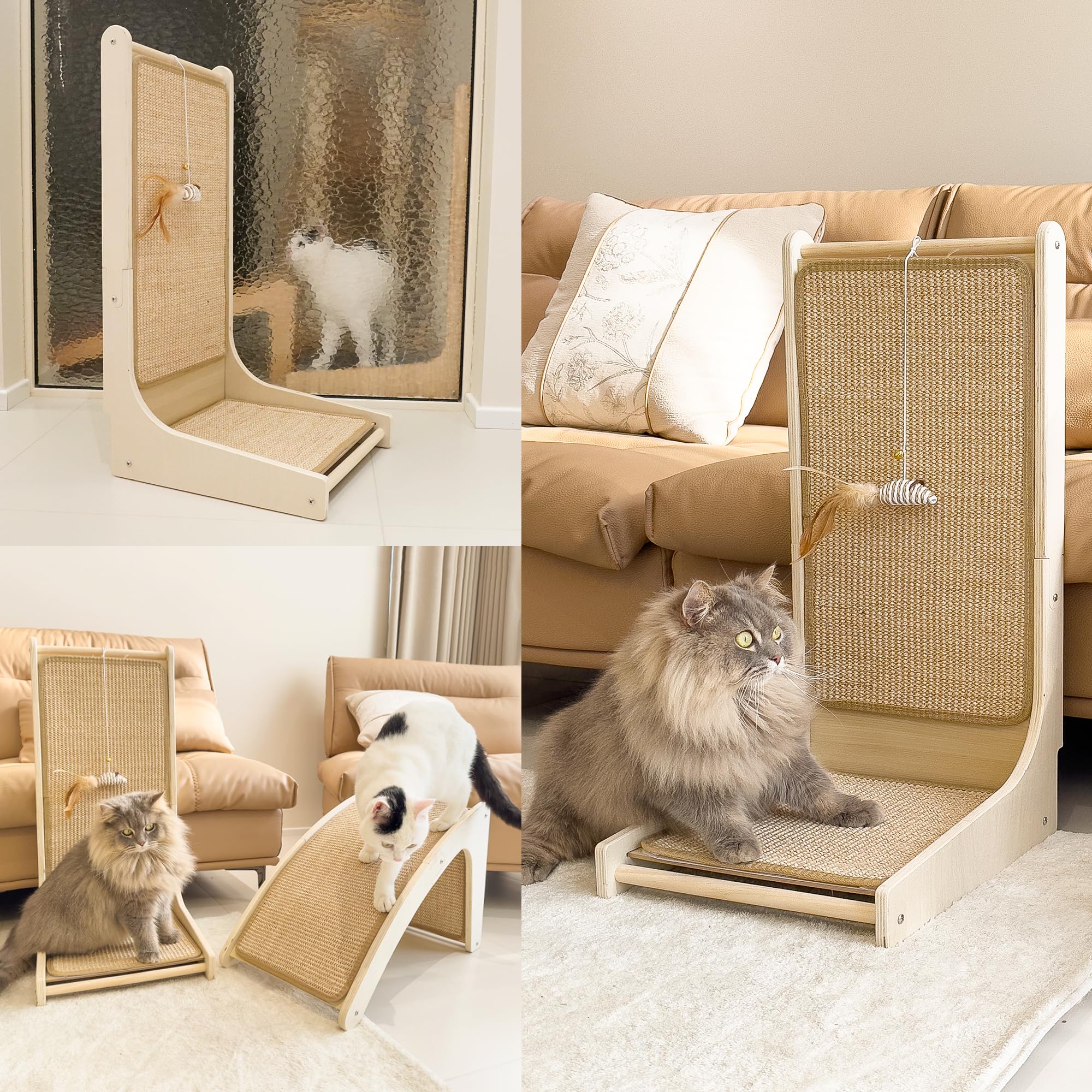 PETKARAY Cat Scratcher, Sisal Cat Scratch Pad, L Shape Scratching Board for Indoor Kitty, Floor Mounted Scratcher with Mouse Toy Catnip