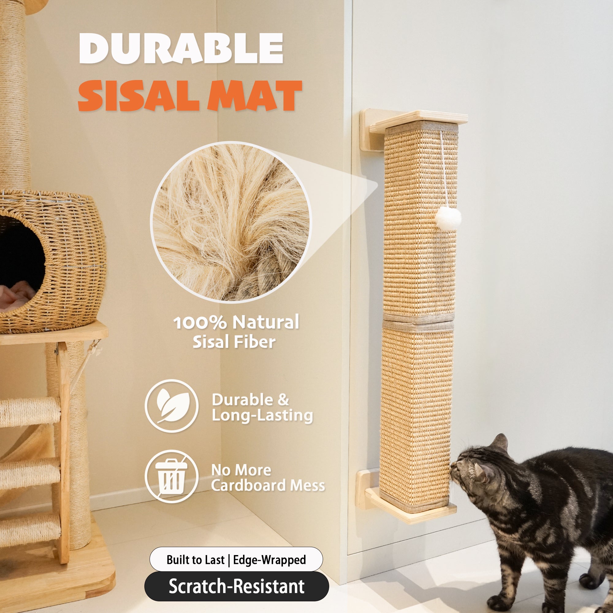PETKARAY Wall Mounted Sisal Cat Scratcher
