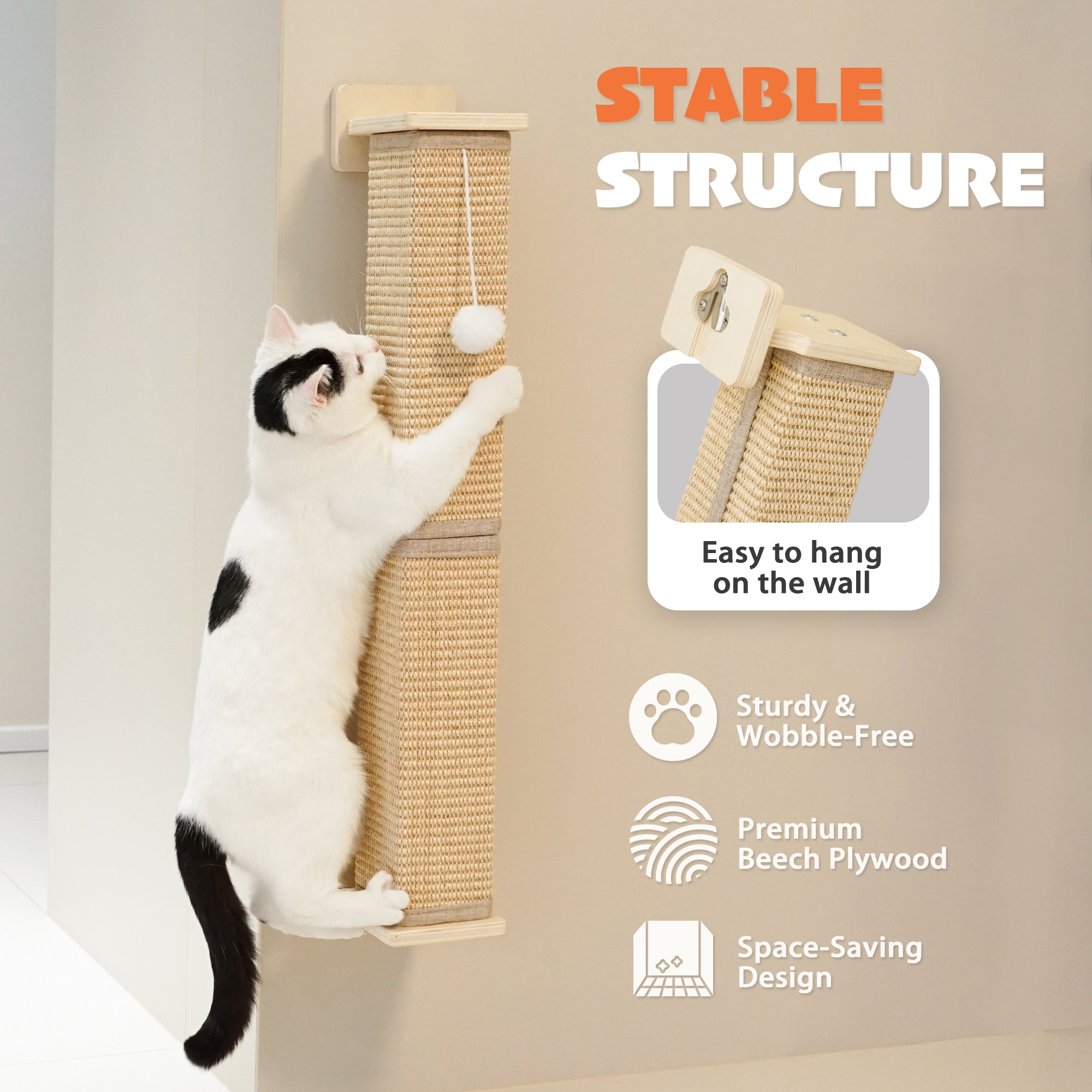 PETKARAY Wall Mounted Sisal Cat Scratcher
