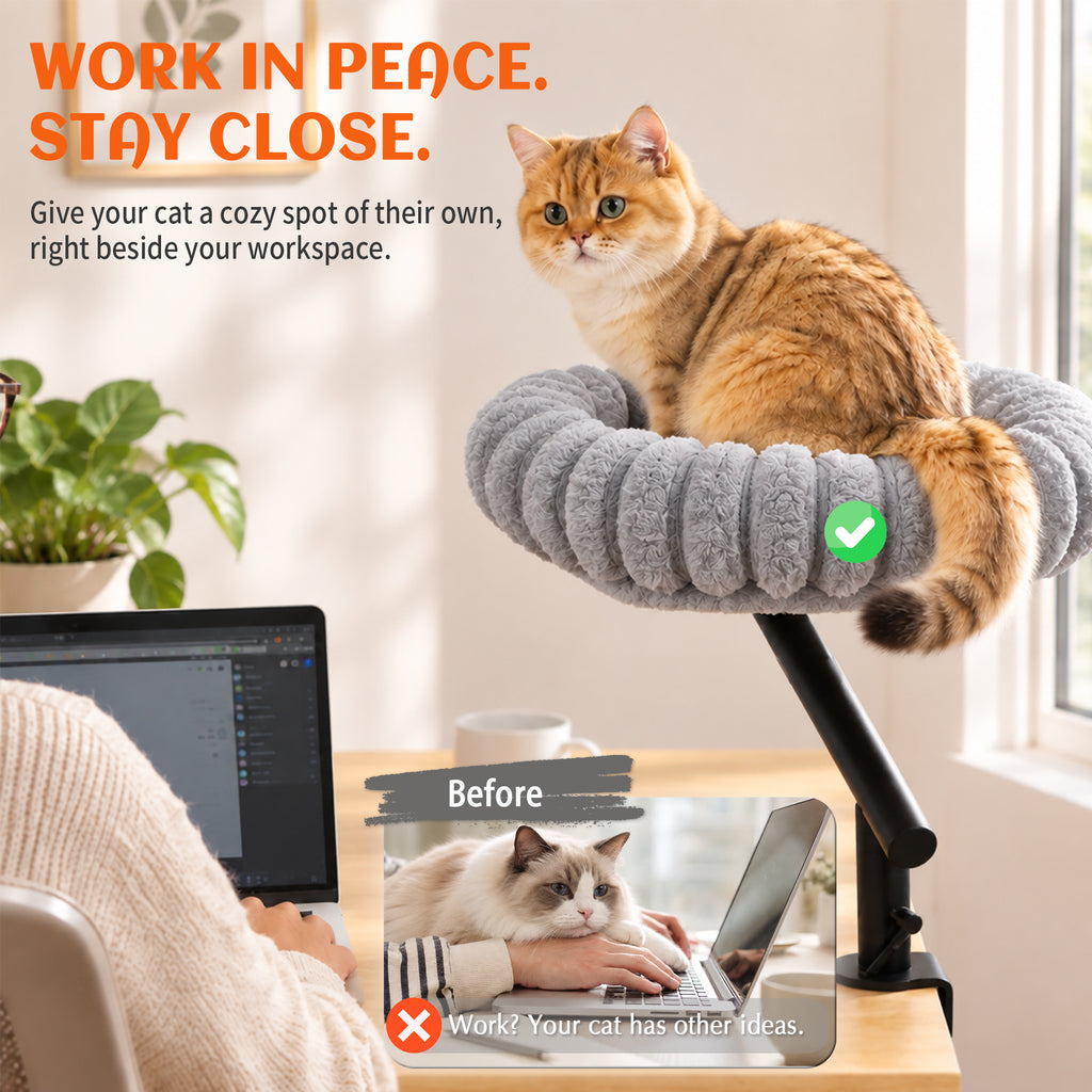 PETKARAY Cloud Cat Desk Bed, 360° Rotating Elavated Cat Hammock Perch