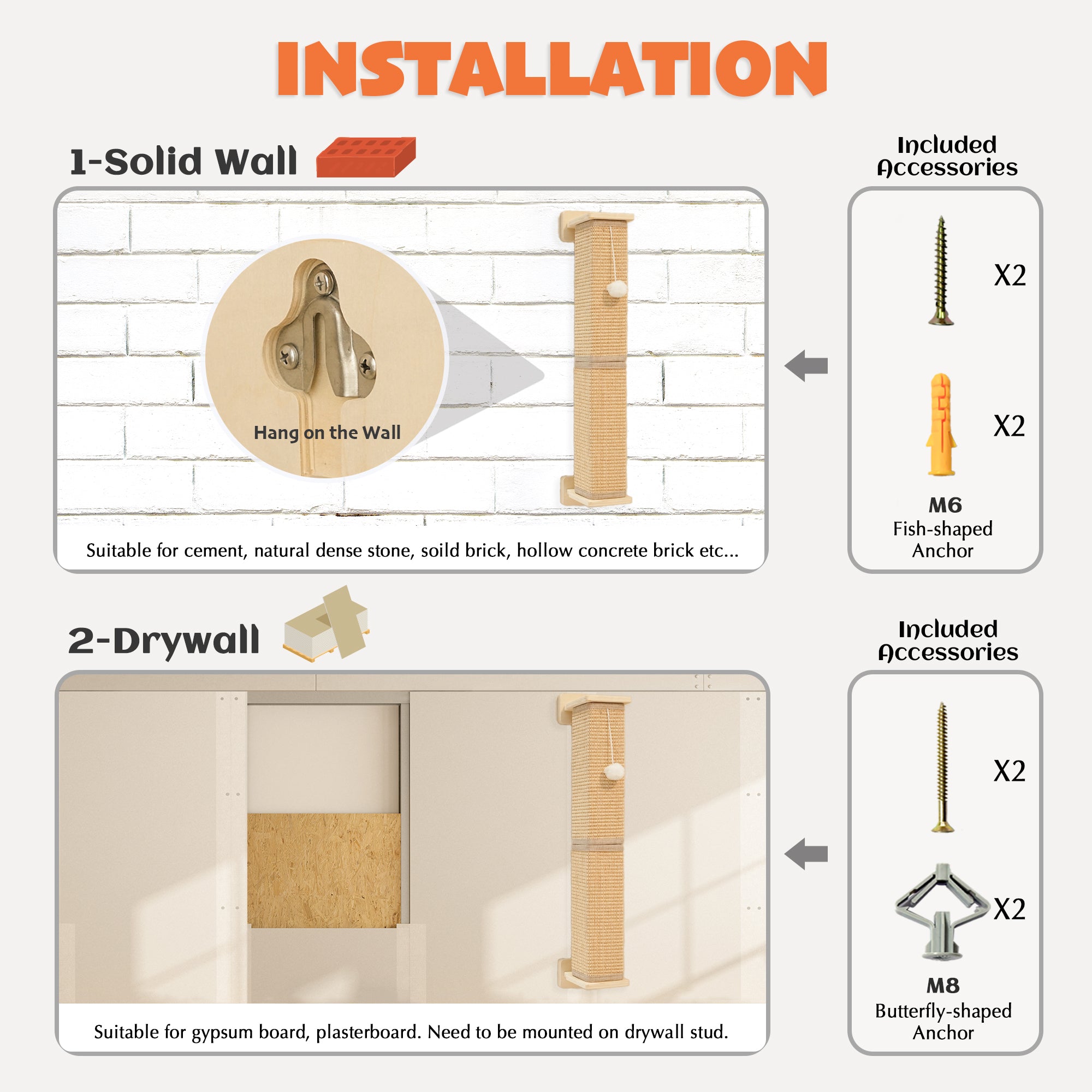 PETKARAY Wall Mounted Sisal Cat Scratcher