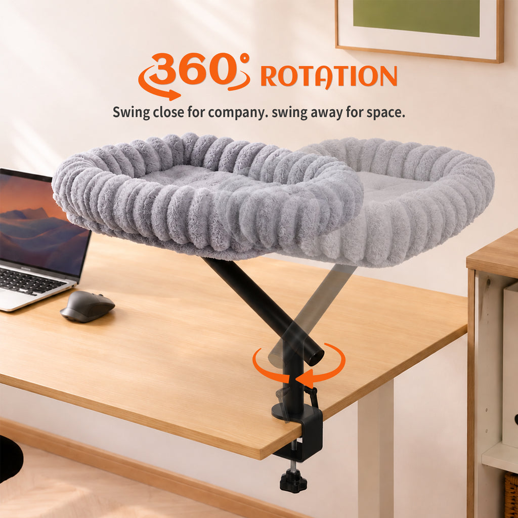 PETKARAY Cloud Cat Desk Bed, 360° Rotating Elavated Cat Hammock Perch