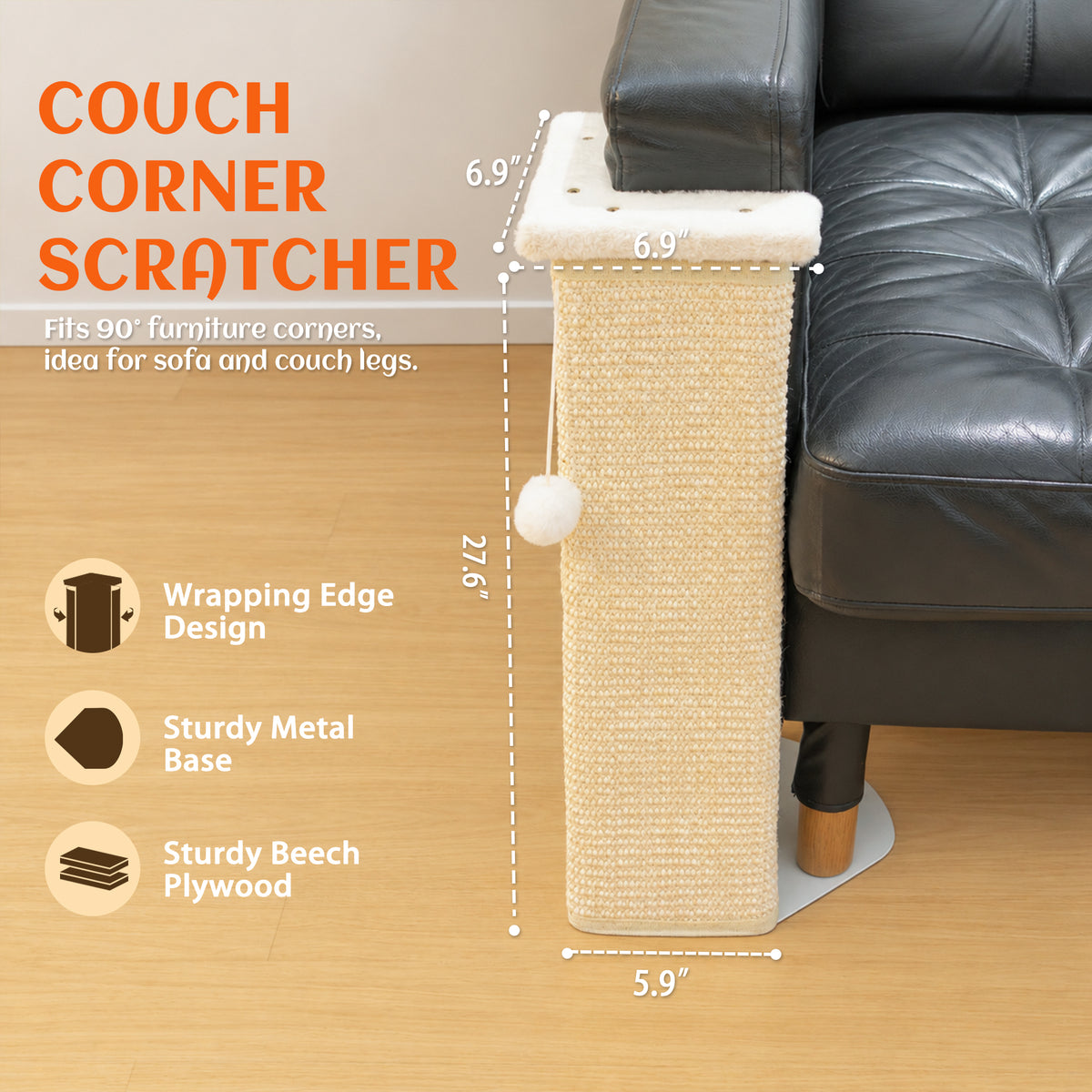 PETKARAY Under-Furniture Cat Scratcher with Plush Top, Protect Couch & Sofa