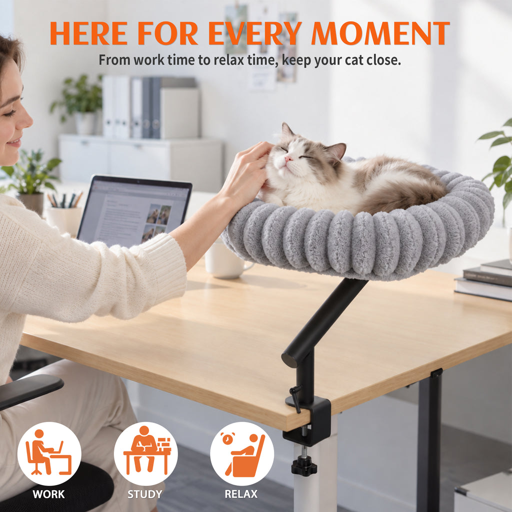 PETKARAY Cloud Cat Desk Bed, 360° Rotating Elavated Cat Hammock Perch